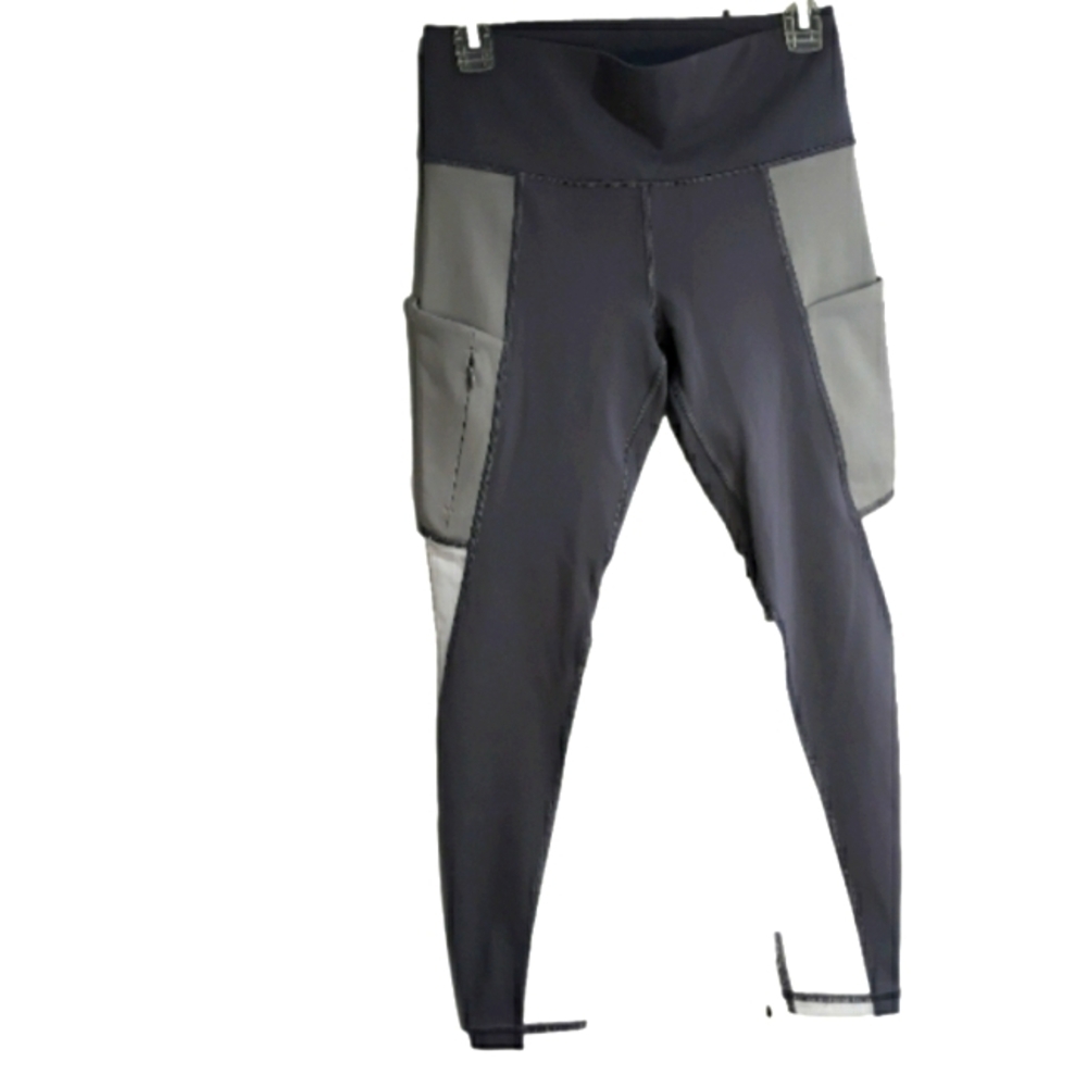 Athleta Black and Gray Performance High-Waist Pocket Leggings